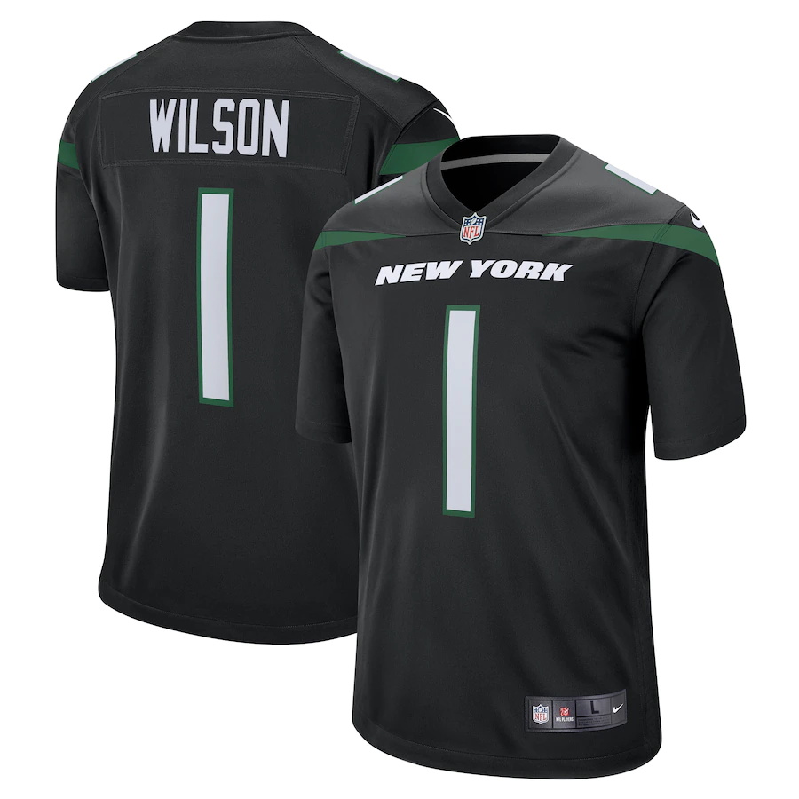 Mens New York Jets #1 Zach Wilson Nike Black Alternate 2021 NFL Draft First Round Pick Game Jersey